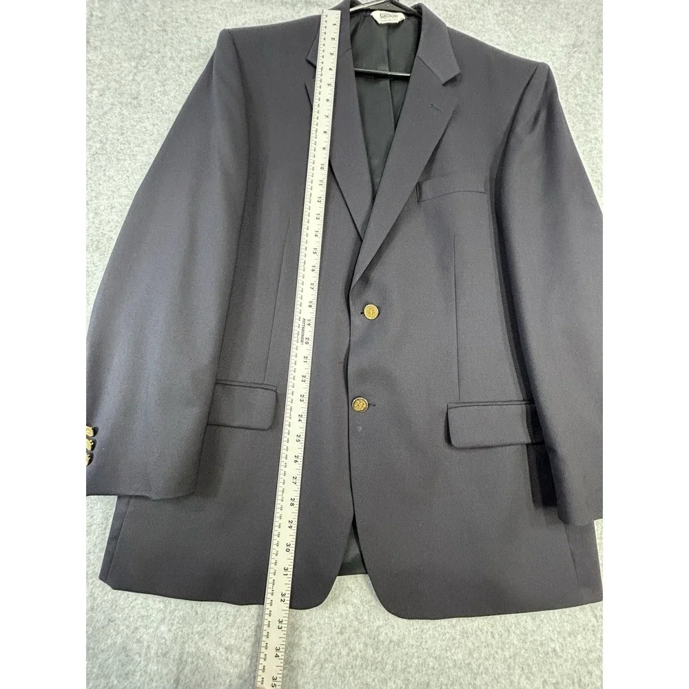Mens Navy Wool Blazer Gold Crest Buttons 43R Joseph & Feiss 2 Btn Sport Coat